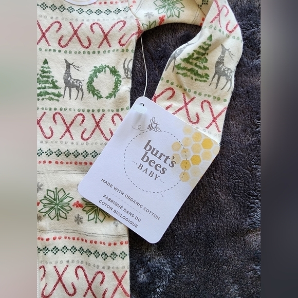 NEW baby girl or boy holiday Christmas Burt's bees footed pajama bundle size 6m - Picture 8 of 8
